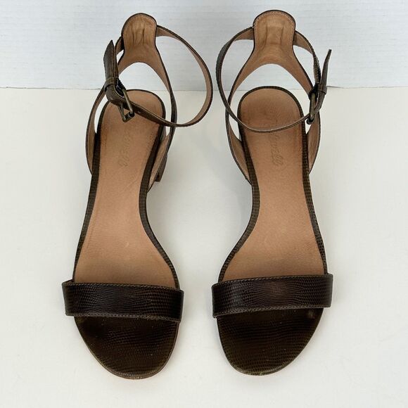 Madewell Alice Strappy Sandal Block Heels Leather Brown Croc Embossed Women's 8 - Picture 5 of 11